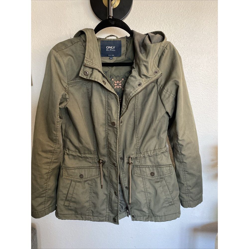 ONLY Blue Denim Military‎ Field Utility Anorak jacket Sz M Drawstring Capsule
